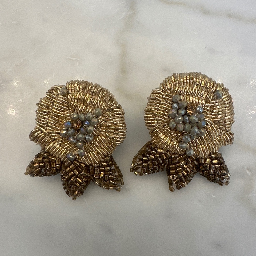 Olivia Darr beaded silver and gold rose earrings